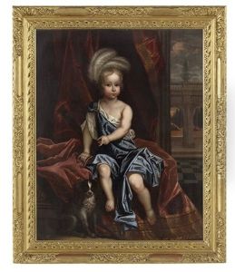 Portrait Of A Young Boy With Feathered Headdress, A Spaniel At His Feet