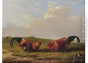 Cock Fighting Scenes (a Pair) by Francois Vandeverdonck