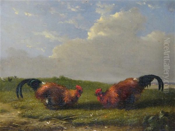 Cock Fighting Scenes (pair) - view 1
