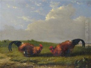 Cock Fighting Scenes (pair) by Francois Vandeverdonck