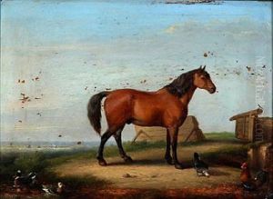 A Brown Stallion With Ducks And Chickens by Francois Vandeverdonck
