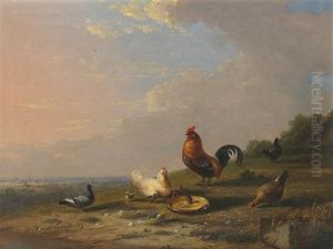 Chickens And A Pigeon In A Landscape by Francois Vandeverdonck