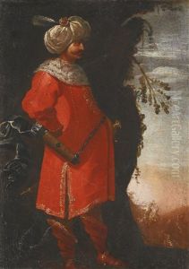 A Turkish Soldier Standing In A Landscape by Jean Baptiste Vanmour