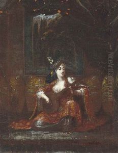 A Lady Playing A Lute In An Interior