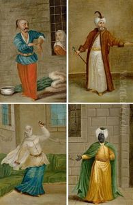 Amant Turc, Le Bach-chiaoux, Tchinguis Ou Danseuse Turque Und Le Kistar-agassi by Jean Baptiste Vanmour