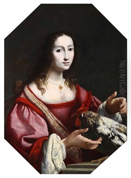 Giovane Donna Con Un Gallo - view 1