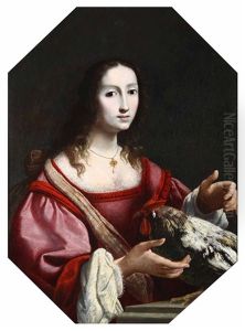 Giovane Donna Con Un Gallo