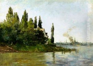 River Scene With A Country House And Distant Dutch Village by Alessandro Vanotti