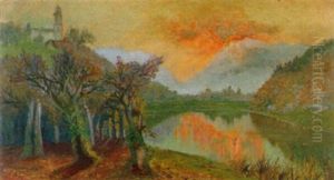 Seeuferpartie Bei Sonnenuntergang by Gerolamo Varese