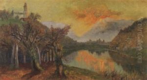 Flusslandschaft In Abendstimmung by Giacomo Varese