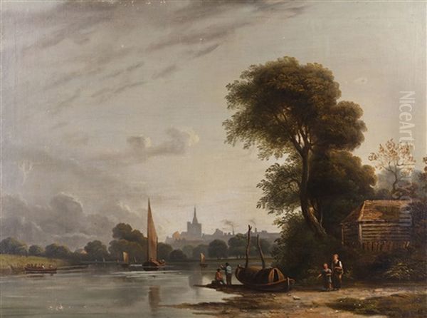 Figures On The Bank Of The River Thames - view 1