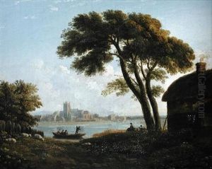 An Abbey On A River In A Landscape by John Varley the Elder