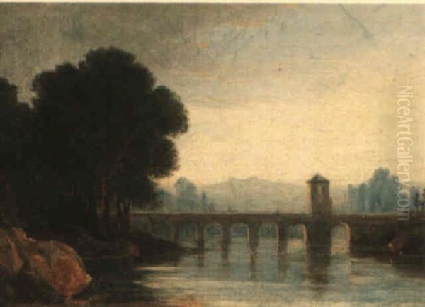 River Landscape With Bridge - view 1