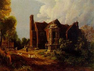 A Old Fountain Head And Farmhouse At Pepper Hill, Staffordshire, Belonging To Sir George Piggott, Bart by Cornelius Varley