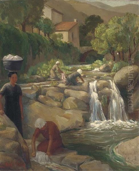 Washerwomen At Work In A Mediterranean Landscape - view 1