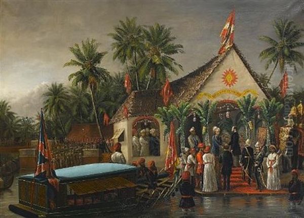 The Maharaja Of Travancore And His Younger Brother Welcoming Richard Temple-grenville, 3rd Duke Of Buckingham And Chandos, Governor-general Of Madras, On His Official Visit To Trivandrum In 1880 - view 1