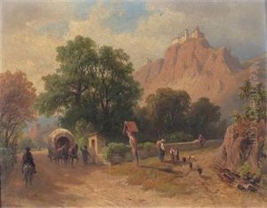 Seben, In The Narrow Valley Near Bolzano In Tyrol by Giovanni (Johann) Varone