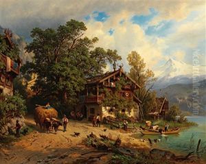 Scene Of Lake Zell With The Kitzsteinhorn by Giovanni (Johann) Varone