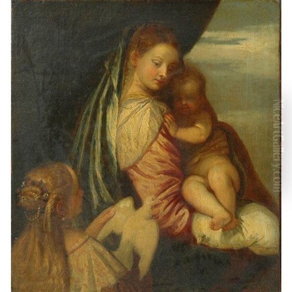 Circle Of Alessandro Varotari Madonna And Child With A Donor Presenting A Dove - view 1