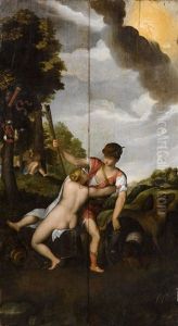 Venus Et Adonis (recto), Allegories Du Temps Et De La Melancolie (verso) (2 Panels) by Alessandro Varotari