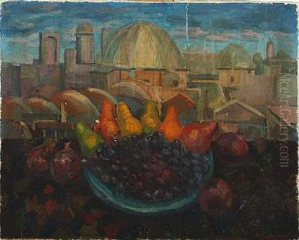 Still Life With Fruits, In The Background View Over Samarkand - view 1