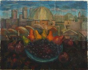 Still Life With Fruits, In The Background View Over Samarkand