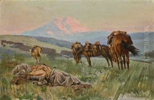 Bivouac At The Foot Of Mount Elbrus by Sergei Ivanovich Vasil'kovsky