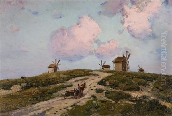 Landscape With Windmills And Horse Drawn Cart - view 1