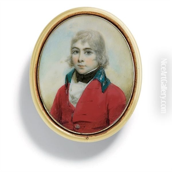A Boy In Red Coat With Royal Blue Collar - view 1