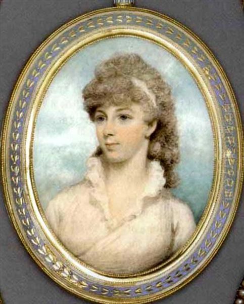 A Young Lady In White Dress With High-frilled Collar, White Bandeau In Her Long Powdered Curling Hair - view 1