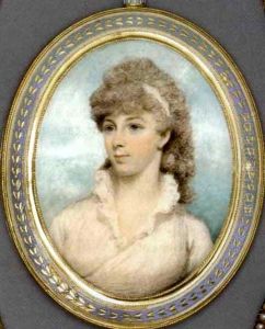 A Young Lady In White Dress With High-frilled Collar, White Bandeau In Her Long Powdered Curling Hair by Lewis (of Bath) Vaslet