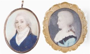 A Young Gentleman, Nearly Full Face In Blue Coat And Striped Waistcoat, Powdered Hair