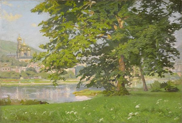 Russische Fluslandschaft Mit Stadtansicht - view 1