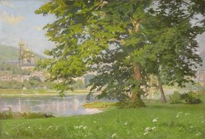 Russische Fluslandschaft Mit Stadtansicht by Appolinari Mikhailovich Vasnetsov
