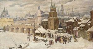 Revellers Before The Kremlin, Moscow by Appolinari Mikhailovich Vasnetsov