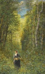 Girl Gathering Flowers In The Woods by Viktor Vasnetsov