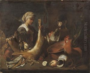 Donna Con Lepre, Gallo E Gatto by Anton Maria Vassallo