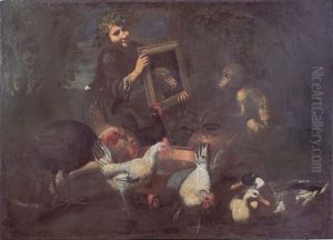 Animali Da Cortile E Ragazzo Con Scimmia Che Si Specchia by Anton Maria Vassallo