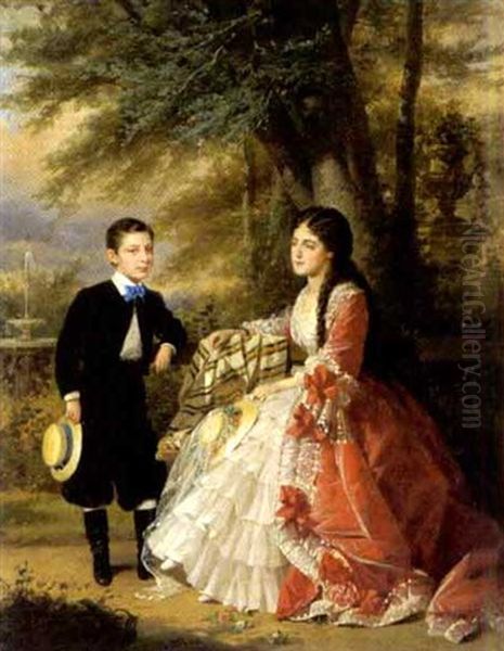 Mutter Und Sohn In Einer Parklandschaft - view 1