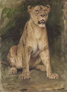 A Seated Lioness by Geza Vastagh