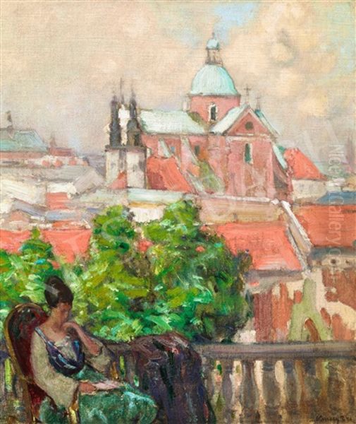 Mediterranian Landscape With A Reading Woman On The Balcony - view 1