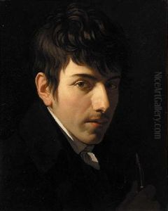 Portrait Of Andre Peer, Head And Shoulders, In A Black Coat With A White Cravat Holding A Pen