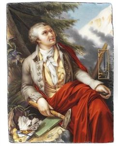 Horace Benedict De Saussure, Seated Under A Pine Tree With Snowy Mountain In The Background