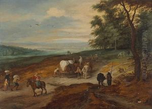 An Extensive Landscape With Travelers On A Track