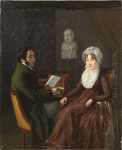 Portrait Of A Man And Woman (baroness Louise Deconchy?) Receiving Word Of Her Husbands Death In Battle by Jean-Joseph Vaudechamp