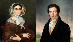 Portrait De Femme (+ Portrait D'homme Sur Fond De Paysage; Pair) by Jean-Joseph Vaudechamp