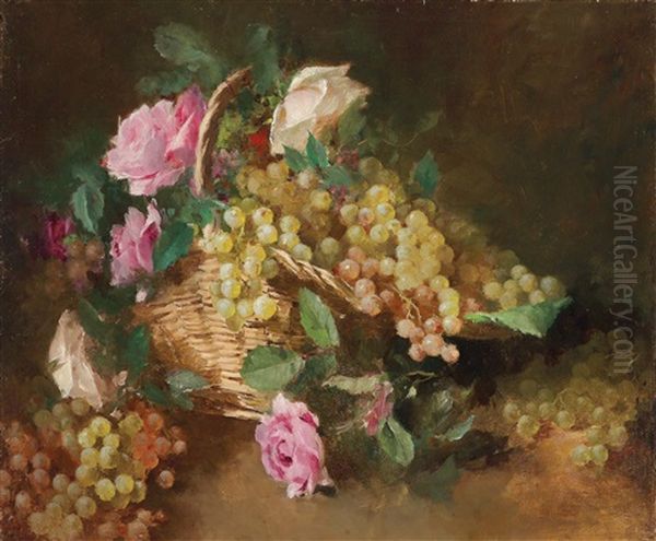 Ein Korb Mit Blumen Und Weintrauben - view 1