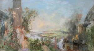 Nymphes Dans Un Paysage by Pierre Louis Leger Vauthier