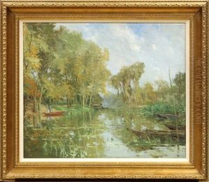 River Landscape by Pierre Louis Leger Vauthier