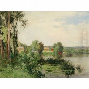 A Fisherman With A Red Umbrella